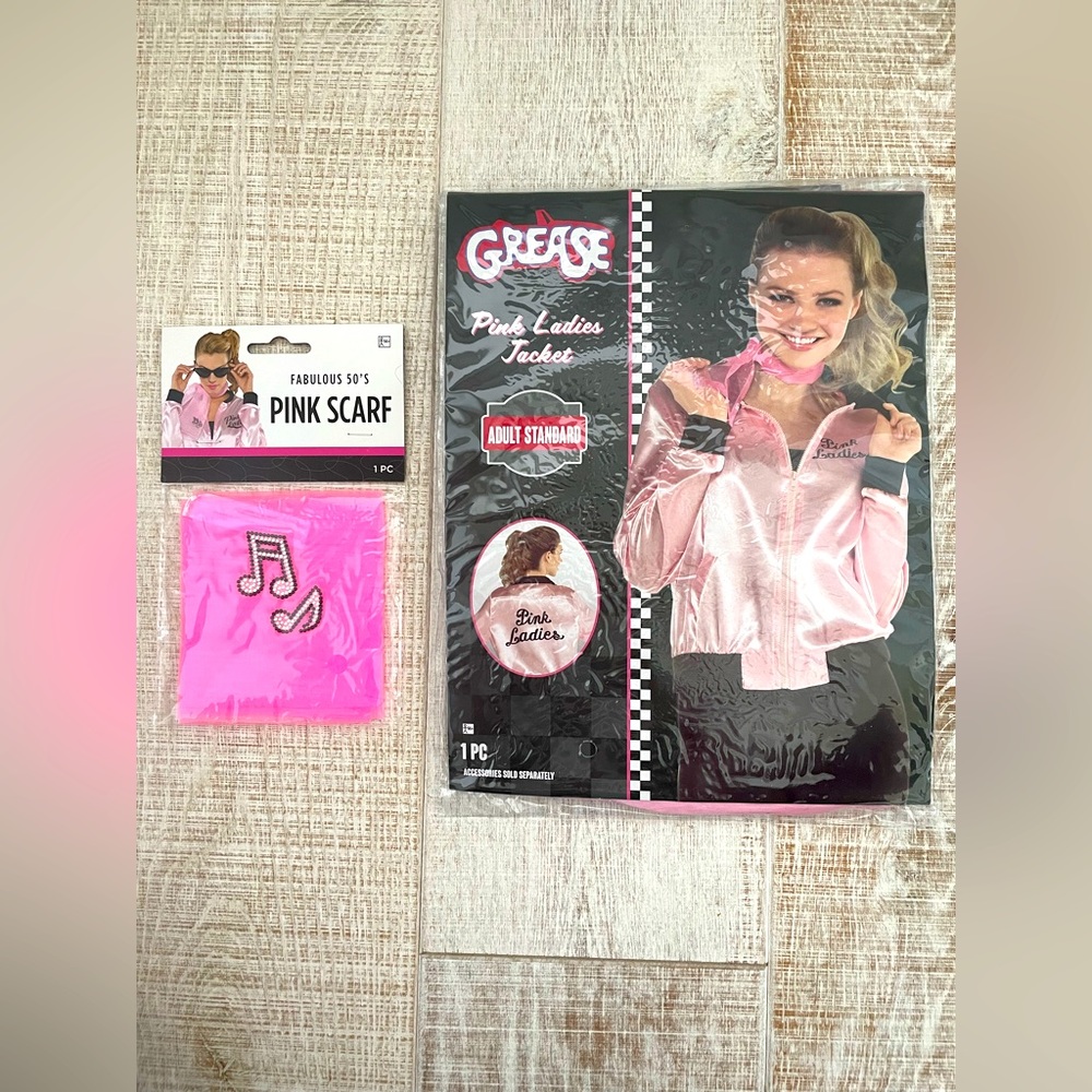 NEW Halloween Grease Pink Ladies jacket AND scarf!